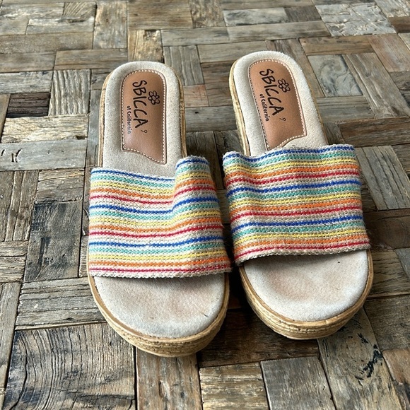 Sbicca Rainbow Platform Wedge Slide Sandals - Picture 1 of 5